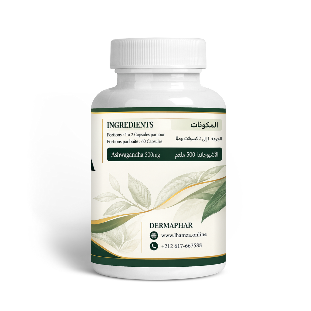 DERMAPHAR Ashwagandha — ingrédients et informations au dos de la bouteille