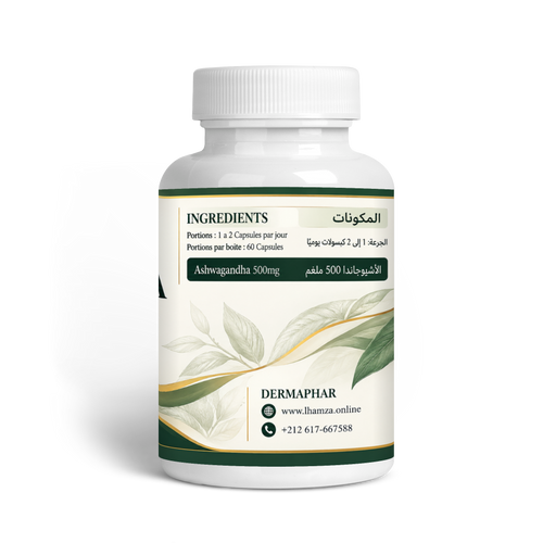 DERMAPHAR Ashwagandha — ingrédients et informations au dos de la bouteille
