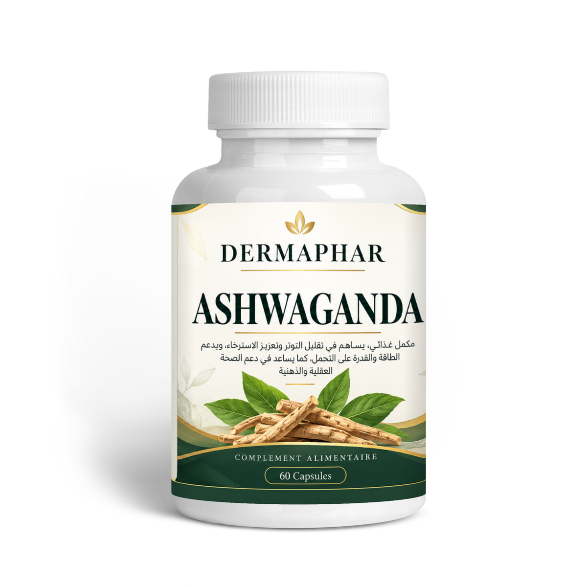 DERMAPHAR Ashwagandha 500 mg — vue de face, flacon 60 capsules