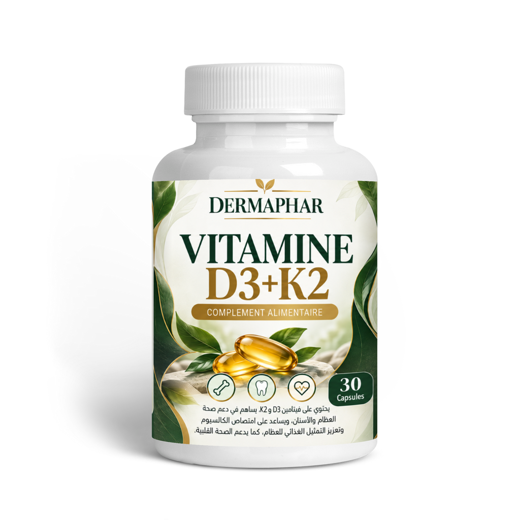 DERMAPHAR Vitamine D3+K2 — vue de face, flacon 30 capsules